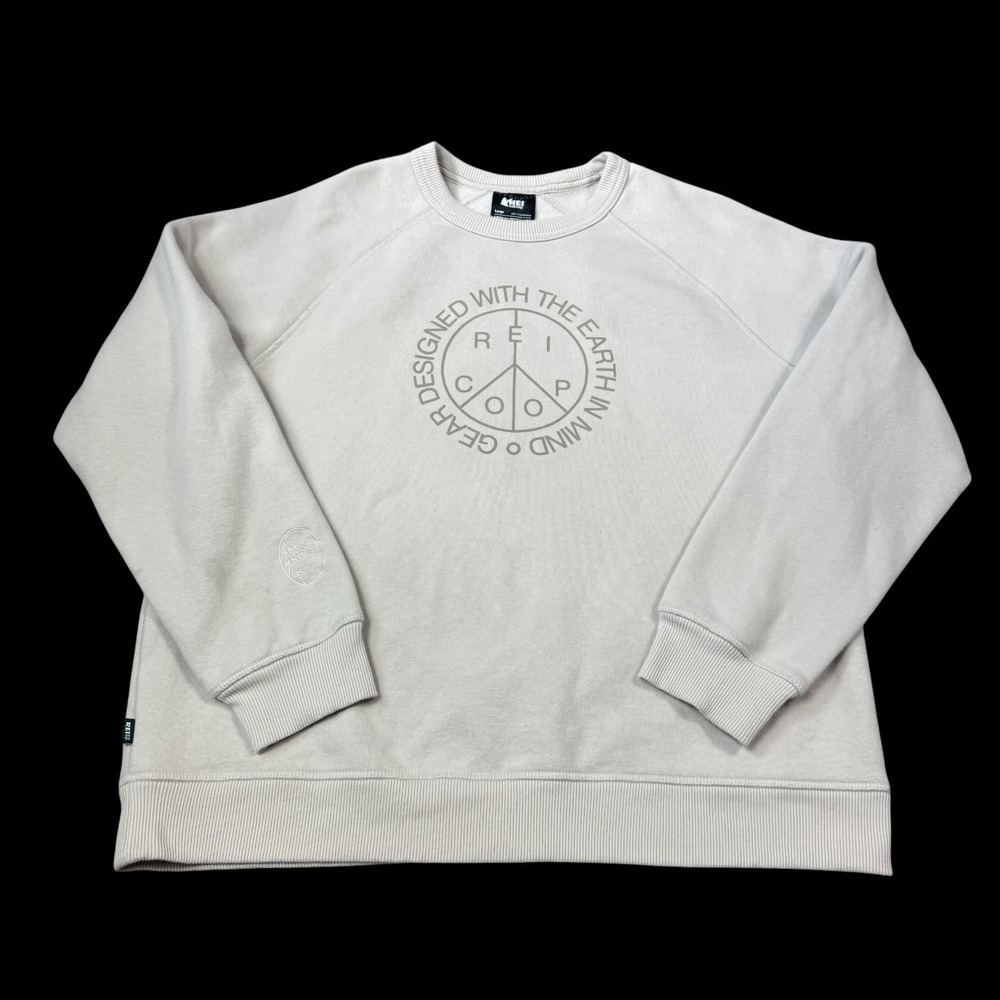 REI CO-OP Peace Symbol Earth in Mind Crewneck Sweatshirt Men's XL FLAWS